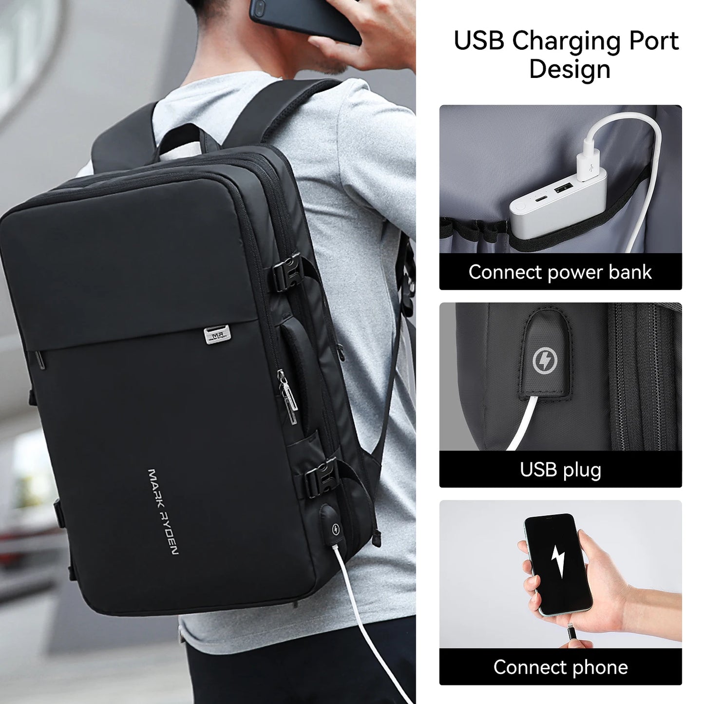 40L Expandable Travel Backpack for 17'' Laptop