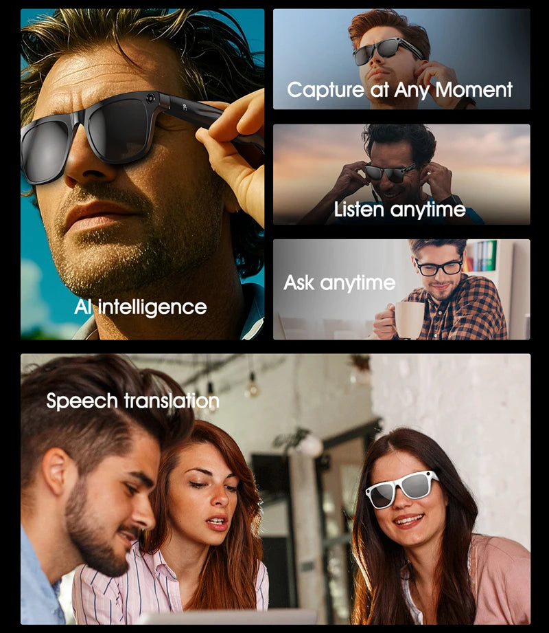AI Smart Glasses Xiaomi 4K Multifunction Camera, Bluetooth Call, Voice Assistant, Music Player, Translate, Photochromic Glasses