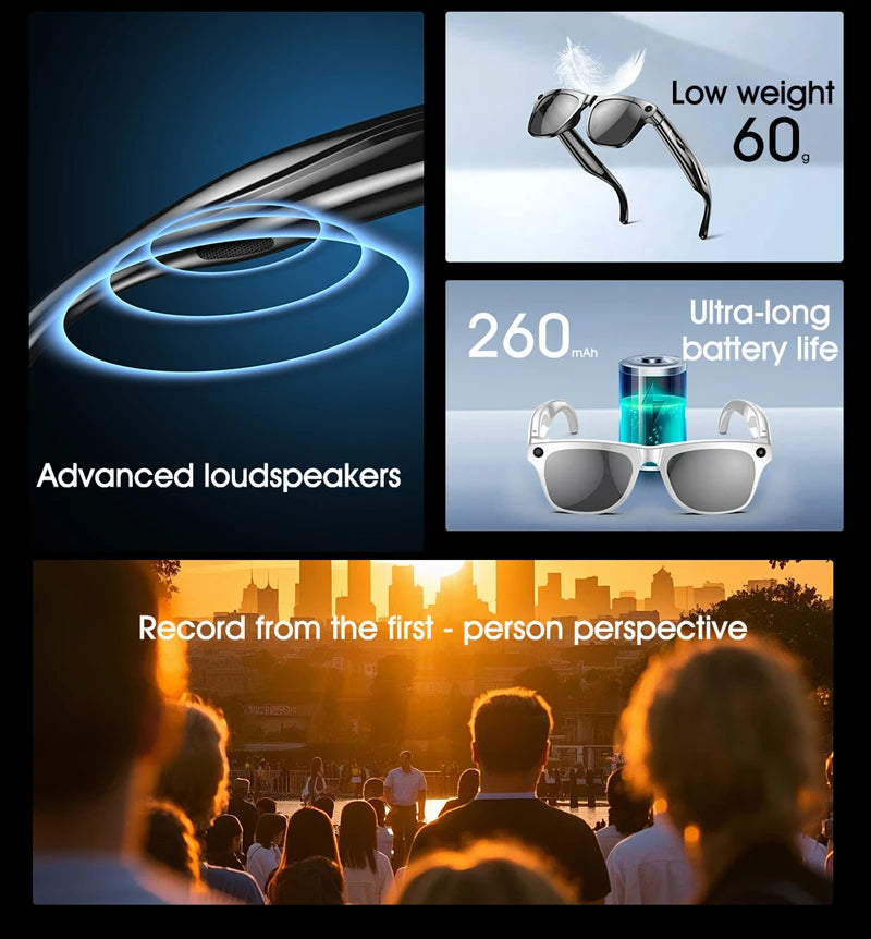 AI Smart Glasses Xiaomi 4K Multifunction Camera, Bluetooth Call, Voice Assistant, Music Player, Translate, Photochromic Glasses