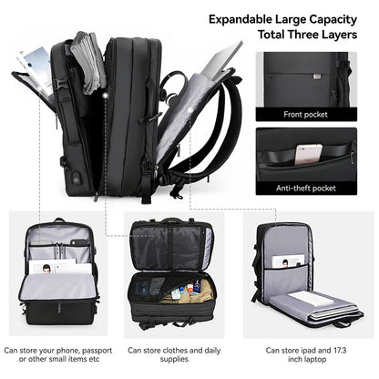 40L Expandable Travel Backpack for 17'' Laptop